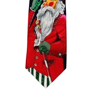 December Diamonds Mens Silk Christmas Tie Santa Claus Glitter Rhinestone Red 4in